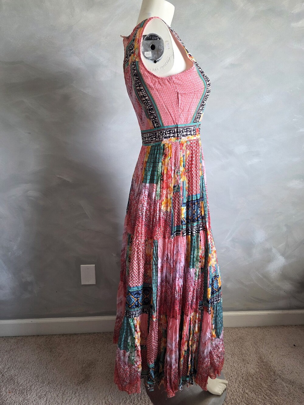 Anthropologie Bhanuni by Jyoti Alessandra Boho Maxi Dress Patchwork Print Sz 2 - Picture 7 of 15